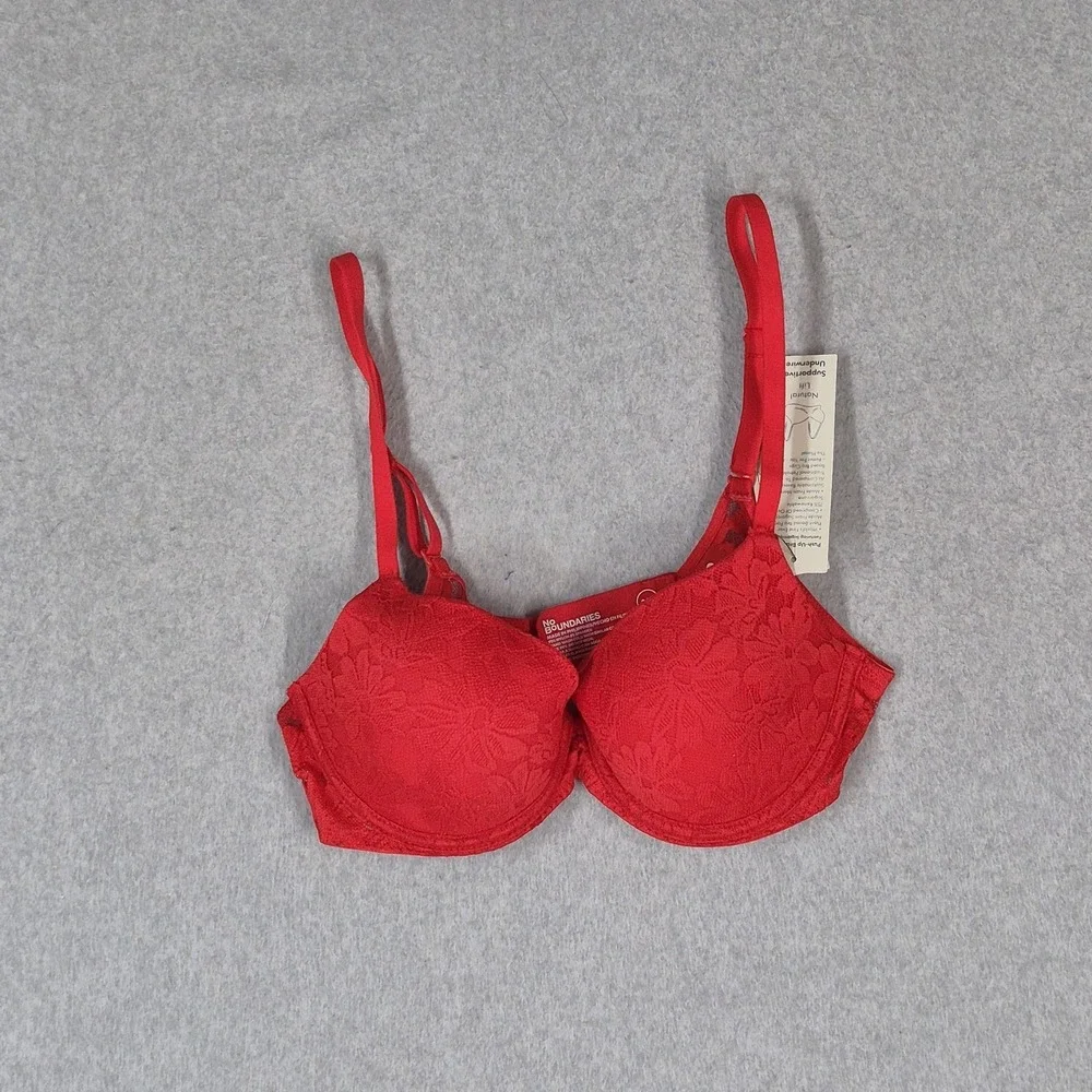 No Boundaries Women Bra 34B Red Floral Push Up Underwired Lace Strap NWT